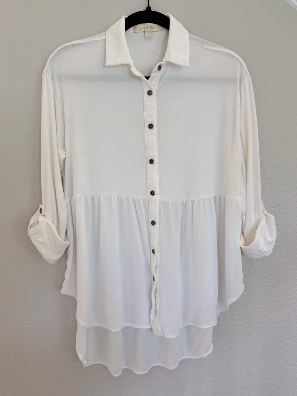 Everleigh White Button-Up Peplum Tunic Top - Size XS/XP